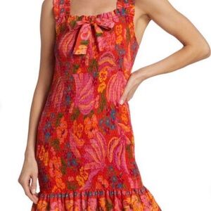 FARM Rio Red and Orange Ruffled Tie Front Sundress